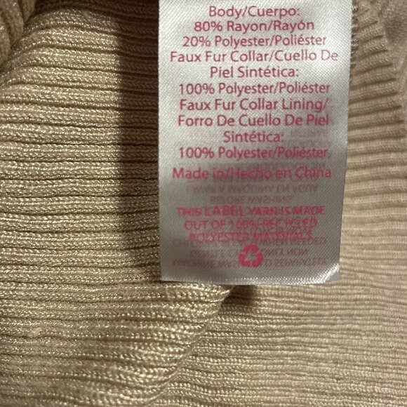 Faux Fur Collar Cardigan Sweater Women Medium 7-9 Beige Removable Collar - Picture 6 of 7